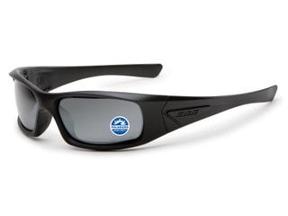 ESS 5B black framed polarized mirror gray ballistic protection sunglasses.